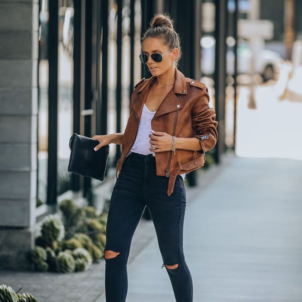 Vici Faux Suede Camel Brown Moto Jacket Med
